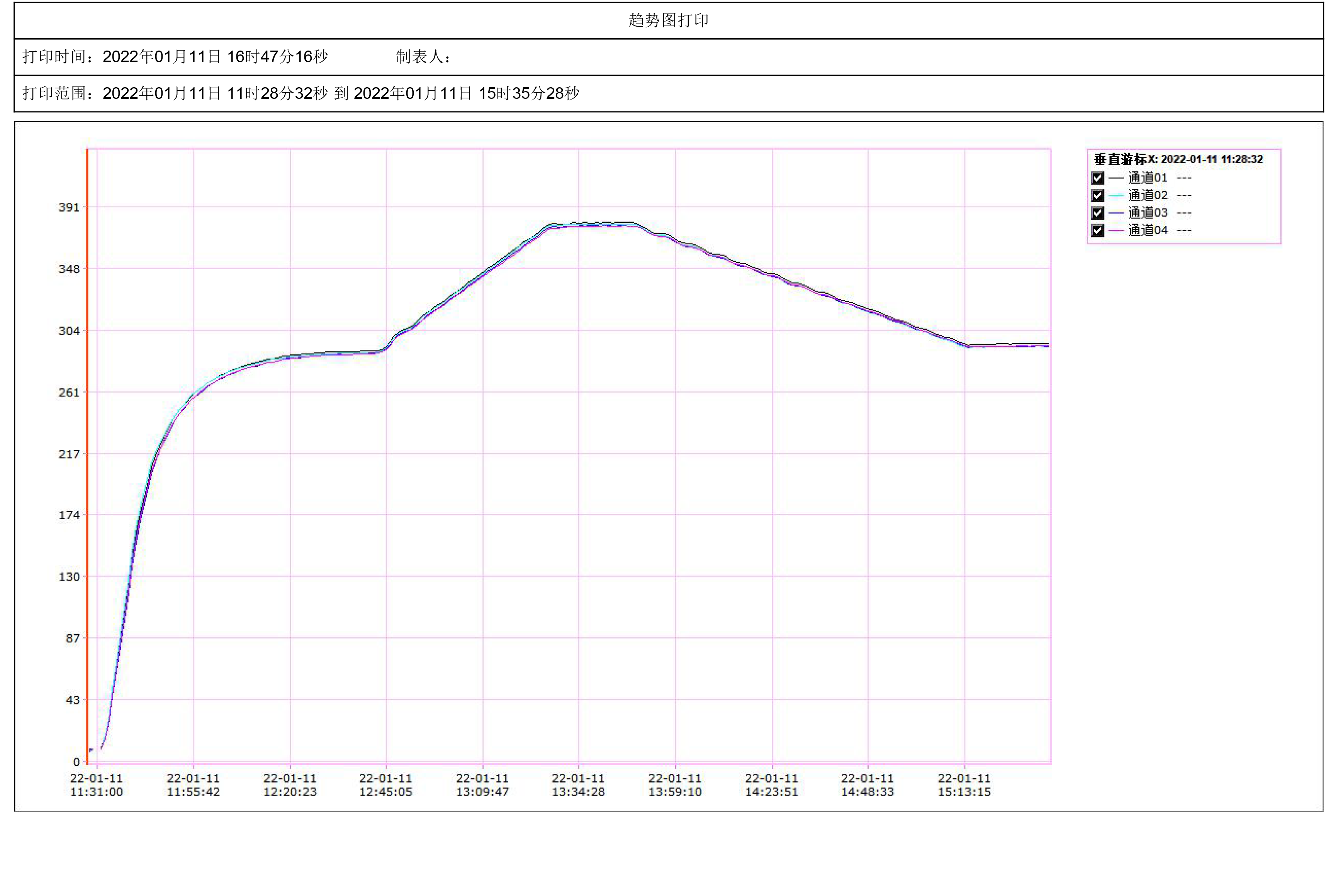 Suko PTFE Sintering Furnace Oven Central temperature detector temperature recording curve